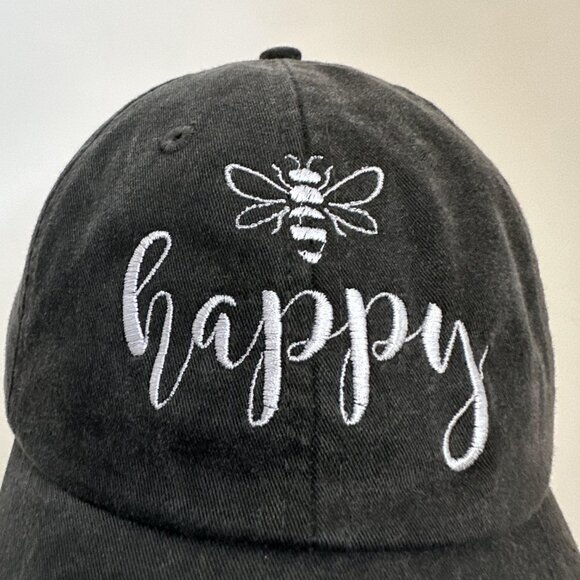 Happy Bee Dad Hat Embroidered Cap Adjustable Leather Strap Back Adams Headwear - Picture 2 of 12